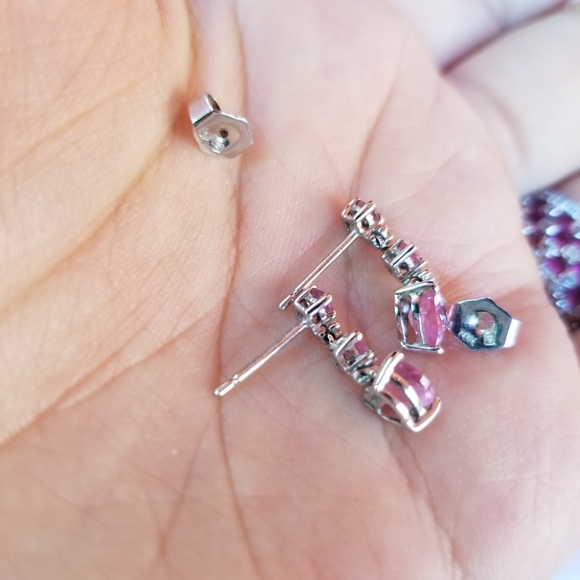 Light Pink Heart Drop Earrings Solid Gold 10k - Picture 3 of 3